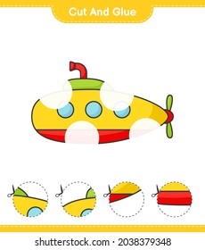 Cut and glue, cut parts of Submarine and glue them. Educational children game, printable worksheet, vector illustration
