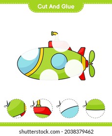 Cut and glue, cut parts of Submarine and glue them. Educational children game, printable worksheet, vector illustration