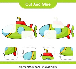 Cut and glue, cut parts of Submarine and glue them. Educational children game, printable worksheet, vector illustration