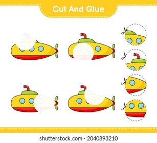 Cut and glue, cut parts of Submarine and glue them. Educational children game, printable worksheet, vector illustration