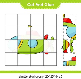 Cut and glue, cut parts of Submarine and glue them. Educational children game, printable worksheet, vector illustration