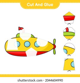 Cut and glue, cut parts of Submarine and glue them. Educational children game, printable worksheet, vector illustration