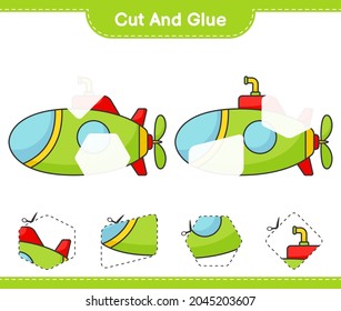 Cut and glue, cut parts of Submarine and glue them. Educational children game, printable worksheet, vector illustration