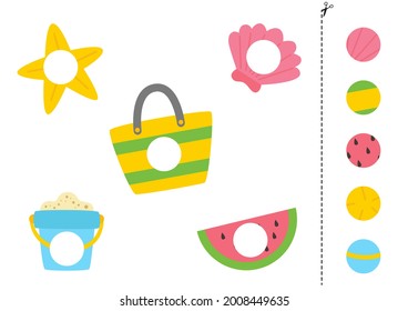 Cut and glue parts of summer elements. Educational logical game for kids. Matching game.
