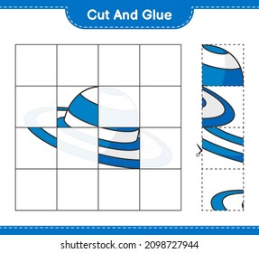 Cut and glue, cut parts of Summer Hat and glue them. Educational children game, printable worksheet, vector illustration