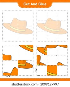 Cut and glue, cut parts of Summer Hat and glue them. Educational children game, printable worksheet, vector illustration