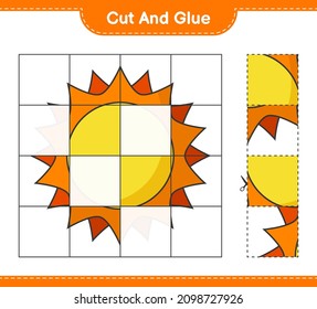 Cut and glue, cut parts of Sun and glue them. Educational children game, printable worksheet, vector illustration