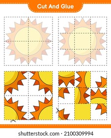 Cut and glue, cut parts of Sun and glue them. Educational children game, printable worksheet, vector illustration