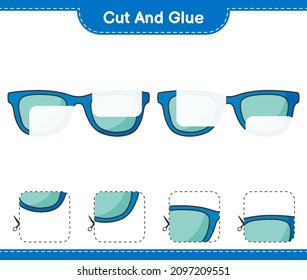 Cut and glue, cut parts of Sunglasses and glue them. Educational children game, printable worksheet, vector illustration