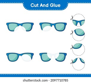 Cut and glue, cut parts of Sunglasses and glue them. Educational children game, printable worksheet, vector illustration