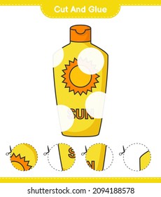 Cut and glue, cut parts of Sunscreen and glue them. Educational children game, printable worksheet, vector illustration