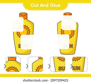 Cut and glue, cut parts of Sunscreen and glue them. Educational children game, printable worksheet, vector illustration
