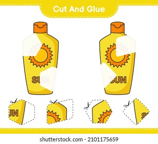 Cut and glue, cut parts of Sunscreen and glue them. Educational children game, printable worksheet, vector illustration
