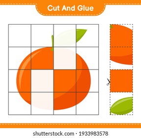Cut and glue, cut parts of Tangerin and glue them. Educational children game, printable worksheet, vector illustration