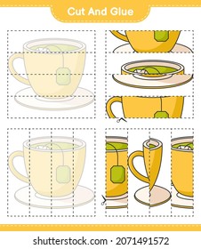 Cut and glue, cut parts of Tea Cup and glue them. Educational children game, printable worksheet, vector illustration