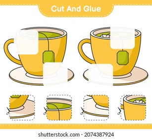 Cut and glue, cut parts of Tea Cup and glue them. Educational children game, printable worksheet, vector illustration