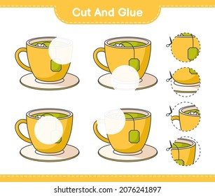 Cut and glue, cut parts of Tea Cup and glue them. Educational children game, printable worksheet, vector illustration