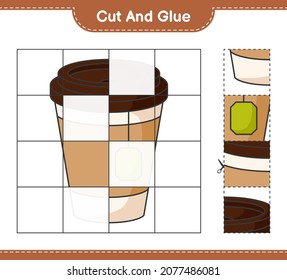 Cut and glue, cut parts of Tea Cup and glue them. Educational children game, printable worksheet, vector illustration