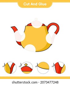 Cut and glue, cut parts of Teapot and glue them. Educational children game, printable worksheet, vector illustration