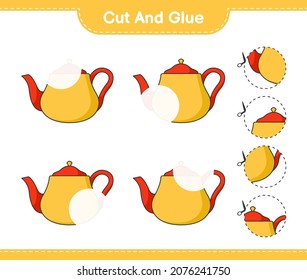 Cut and glue, cut parts of Teapot and glue them. Educational children game, printable worksheet, vector illustration