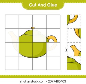 Cut and glue, cut parts of Teapot and glue them. Educational children game, printable worksheet, vector illustration