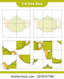 Cut and glue, cut parts of Teapot and glue them. Educational children game, printable worksheet, vector illustration