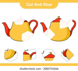 Cut and glue, cut parts of Teapot and glue them. Educational children game, printable worksheet, vector illustration