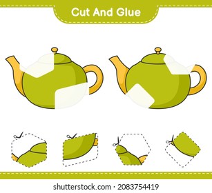 Cut and glue, cut parts of Teapot and glue them. Educational children game, printable worksheet, vector illustration