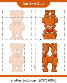 Cut and glue, cut parts of Teddy Bear and glue them. Educational children game, printable worksheet, vector illustration
