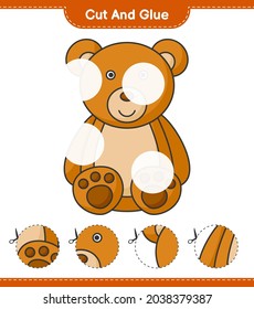 Cut and glue, cut parts of Teddy Bear and glue them. Educational children game, printable worksheet, vector illustration