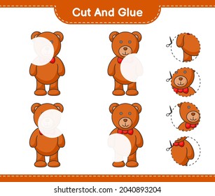 Cut and glue, cut parts of Teddy Bear and glue them. Educational children game, printable worksheet, vector illustration