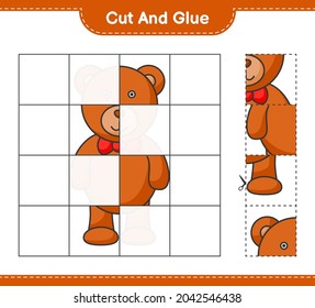 Cut and glue, cut parts of Teddy Bear and glue them. Educational children game, printable worksheet, vector illustration