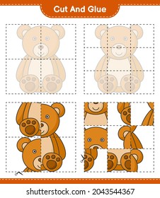 Cut and glue, cut parts of Teddy Bear and glue them. Educational children game, printable worksheet, vector illustration