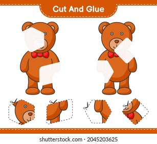 Cut and glue, cut parts of Teddy Bear and glue them. Educational children game, printable worksheet, vector illustration