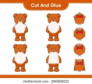 Cut and glue, cut parts of Teddy Bear and glue them. Educational children game, printable worksheet, vector illustration