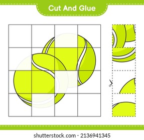 Cut and glue, cut parts of Tennis Ball and glue them. Educational children game, printable worksheet, vector illustration