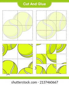 Cut and glue, cut parts of Tennis Ball and glue them. Educational children game, printable worksheet, vector illustration