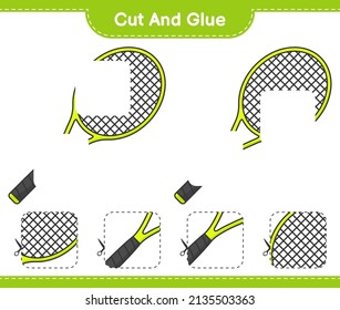 Cut and glue, cut parts of Tennis Racket and glue them. Educational children game, printable worksheet, vector illustration