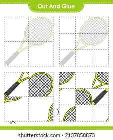 Cut and glue, cut parts of Tennis Racket and glue them. Educational children game, printable worksheet, vector illustration