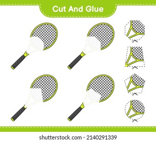 Cut and glue, cut parts of Tennis Racket and glue them. Educational children game, printable worksheet, vector illustration