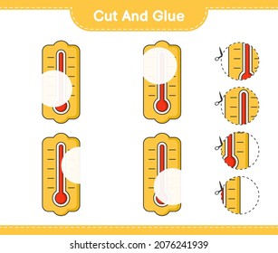 Cut and glue, cut parts of Thermometer and glue them. Educational children game, printable worksheet, vector illustration