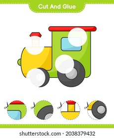Cut and glue, cut parts of Train and glue them. Educational children game, printable worksheet, vector illustration