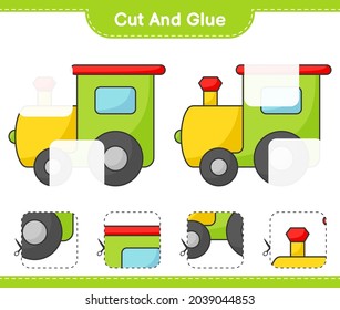 Cut and glue, cut parts of Train and glue them. Educational children game, printable worksheet, vector illustration