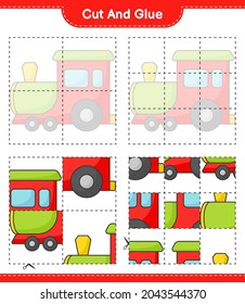 Cut and glue, cut parts of Train and glue them. Educational children game, printable worksheet, vector illustration