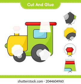 Cut and glue, cut parts of Train and glue them. Educational children game, printable worksheet, vector illustration