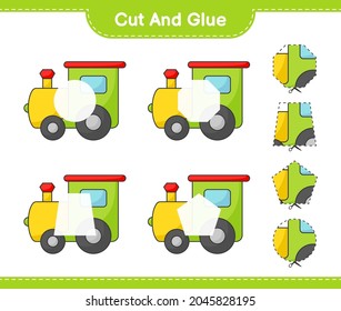 Cut and glue, cut parts of Train and glue them. Educational children game, printable worksheet, vector illustration