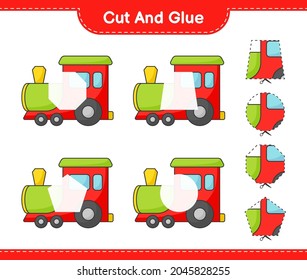 Cut and glue, cut parts of Train and glue them. Educational children game, printable worksheet, vector illustration