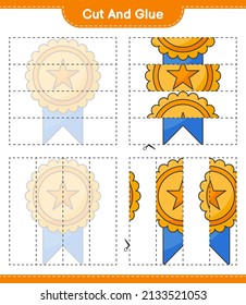 Cut and glue, cut parts of Trophy and glue them. Educational children game, printable worksheet, vector illustration
