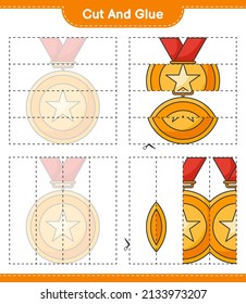 Cut and glue, cut parts of Trophy and glue them. Educational children game, printable worksheet, vector illustration