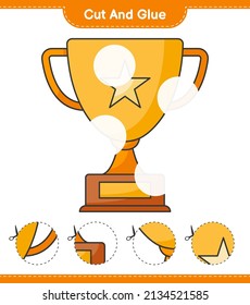 Cut and glue, cut parts of Trophy and glue them. Educational children game, printable worksheet, vector illustration